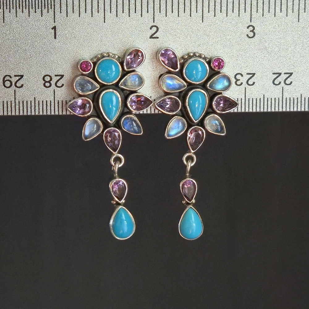 Nicky Butler 925 Sterling Silver Clip-on Turquoise Moonstone Amethyst Earrings - Picture 11 of 15